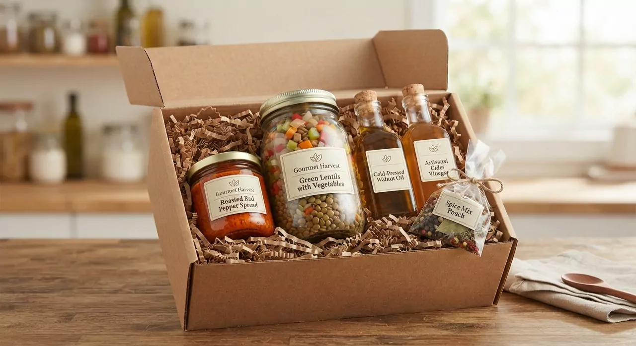 Coffret Déjeuner : lentilles, tartinade de poivrons, huile de noix, vinaigre et épices